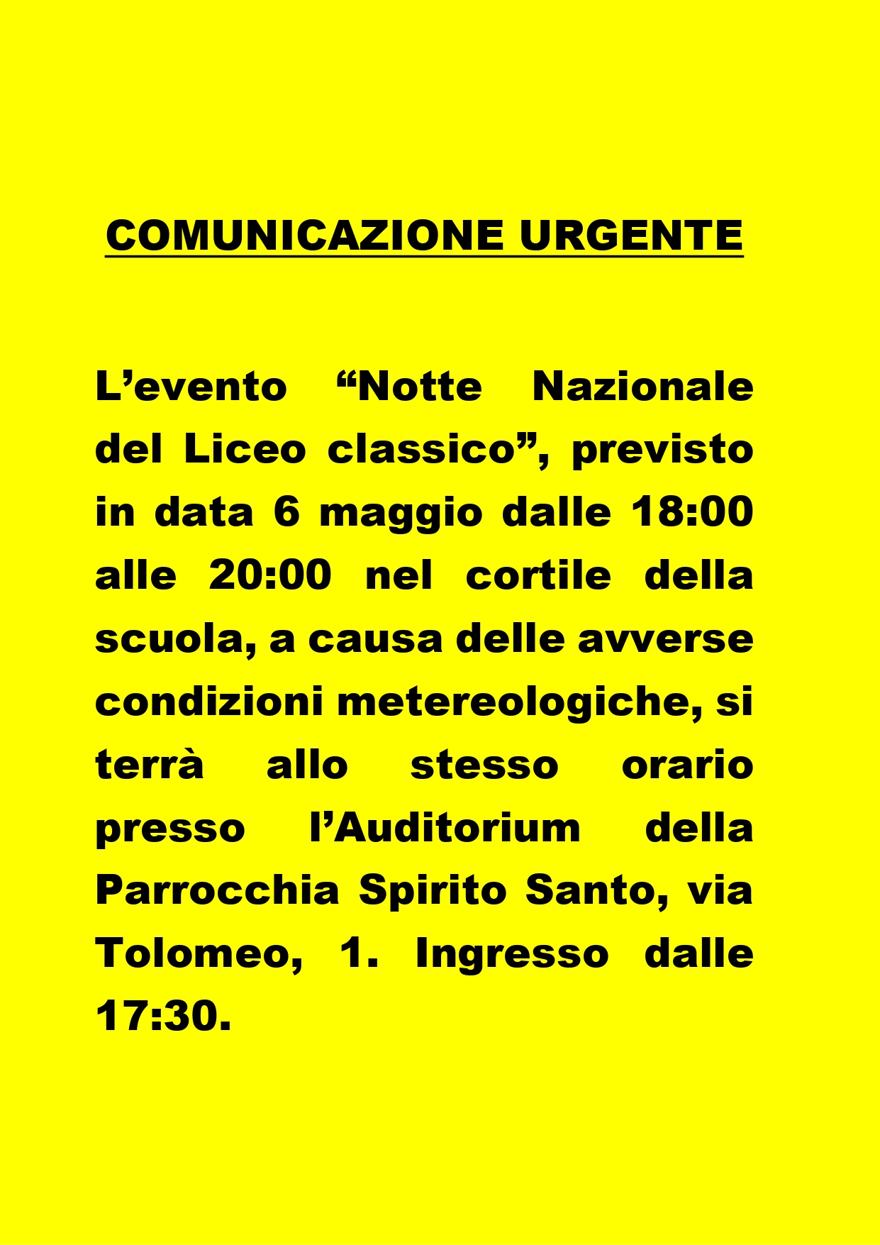 COMUNICAZIONE URGENTE